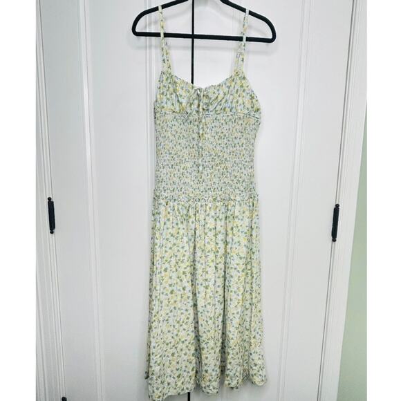 Free People $128 Lavender Daze Floral Smocked Drop Waist Midi Dress Size Large - Picture 3 of 10